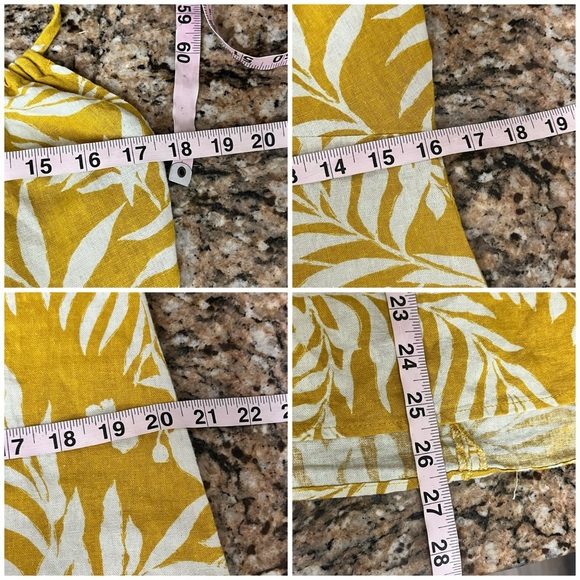 BEBOP Yellow Floral Linen Mini Dress – Hawaiian Boho Coastal Milkmaid Sundress L - Picture 6 of 10